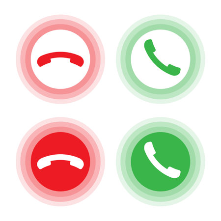 Call icon set. Green and red colors. Phone receiver symbols. Gradient circle background.のイラスト素材