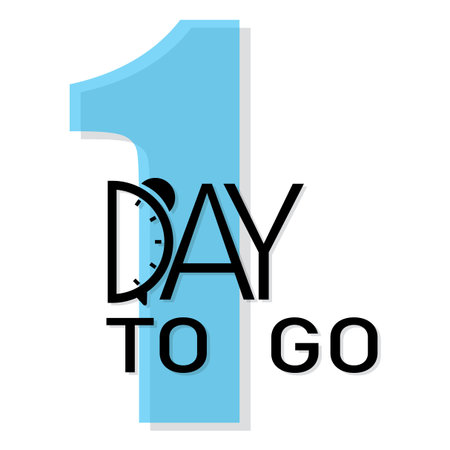 Countdown number illustration. Bold one day text. Blue 1 numeral focus. Minimal timer message.