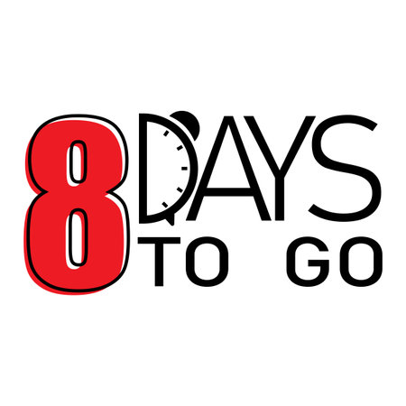 Countdown timer text. Bold red number. Eight days remaining. Vector time countdown.のイラスト素材