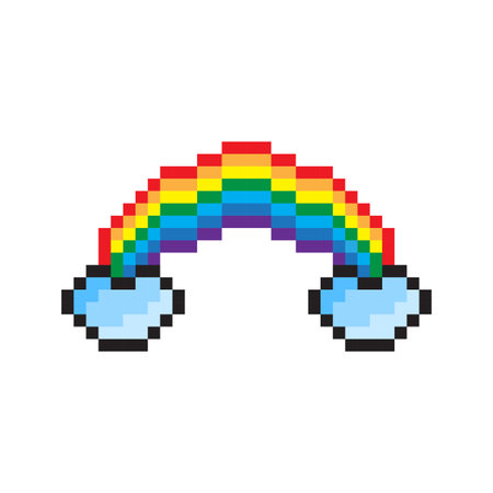 Rainbow cloud icon. Colorful sky symbol. Blue cloud base. Vector illustration.のイラスト素材