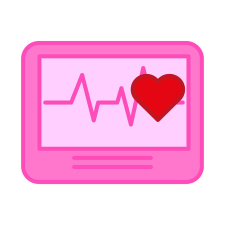 Heartbeat monitor screen. Red heart shape. Pink medical display. Vector health symbol.のイラスト素材