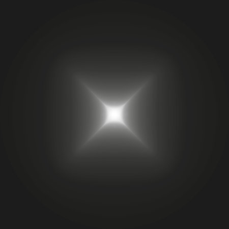 Star flare symbol. Cross light burst. Glowing vector shape. Black background contrast.のイラスト素材
