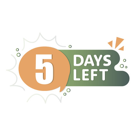 5 days graphic. Orange green bubble. Countdown text label. Vector flat number.のイラスト素材