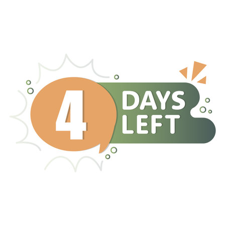 4 days notice. Countdown orange speech. Green background icon. Vector bold number.のイラスト素材