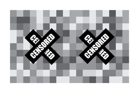 Censored mosaic banner. Double block icons. Gray pixel vector. Adult content symbol.