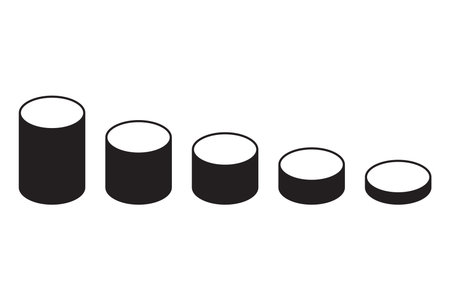 Cylinder shape objects. Decreasing size illustration. Data storage Vector. Volume capacity symbol.のイラスト素材