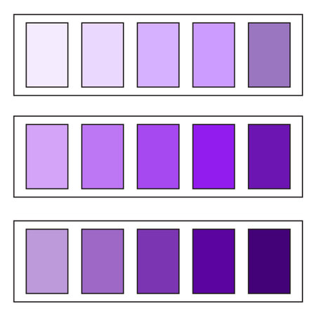 Purple color palette. Lavender hue collection. Violet tone Vector. Gradient shade spectrum.のイラスト素材
