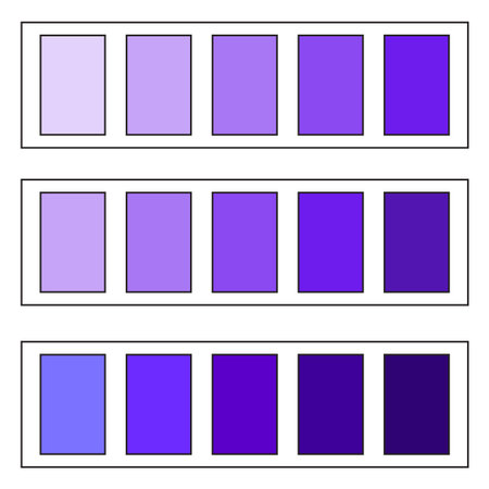 Purple hue palette. Violet swatch range. Gradient shade Vector. Modern color strip.のイラスト素材
