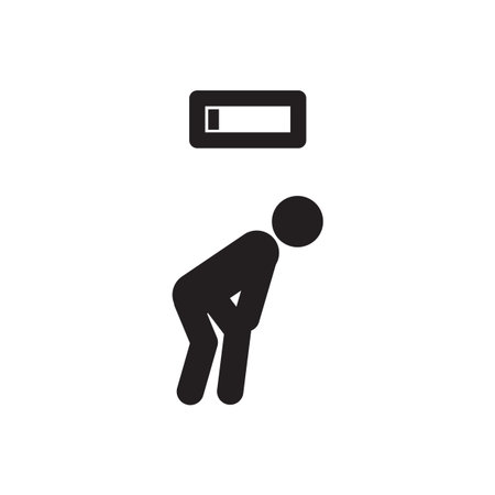 Low energy person. Battery empty symbol. Fatigue state illustration. Vector health concept.のイラスト素材