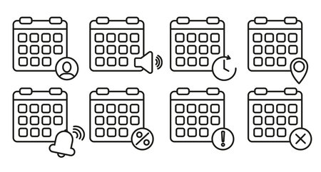 Calendars selection group. Date choose options. Multiple events Vector. Planning interface set.のイラスト素材