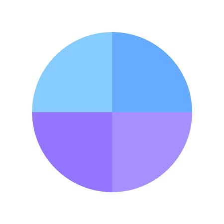 Circle pie chart. Four blue sections. Divided geometric round. Vector graphic element.のイラスト素材