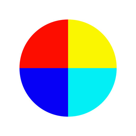 Color palette illustration. Primary color sections. Circular shape Vector. Red blue yellow tones.のイラスト素材