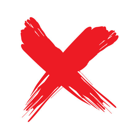 Red cross mark. Grunge style symbol. Textured brushstroke element. Vector exclusion sign.