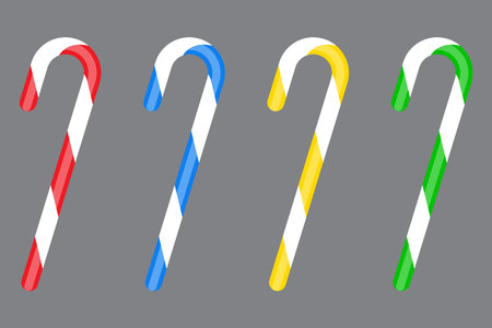 Candy cane icons. Christmas dessert symbol. Peppermint lollipop emblem. Vector flat design.のイラスト素材