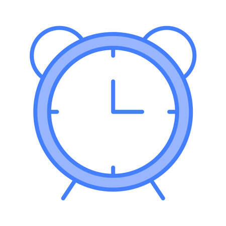 Alarm clock icon. Time management symbol. Vector deadline sign. Blue timepiece illustration. EPS 10.