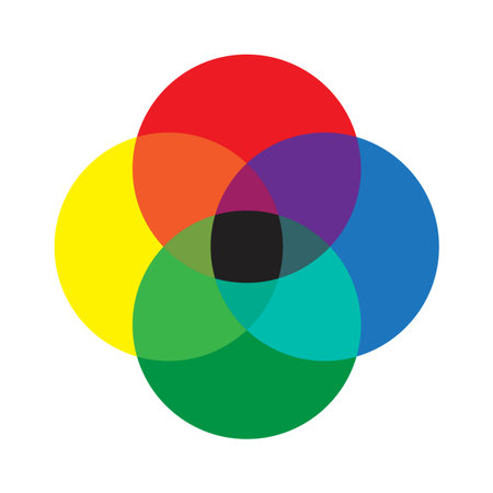 Color palette illustration. Intersecting circle shapes. Rainbow bright spectrum. Vector art graphic. EPS 10.のイラスト素材