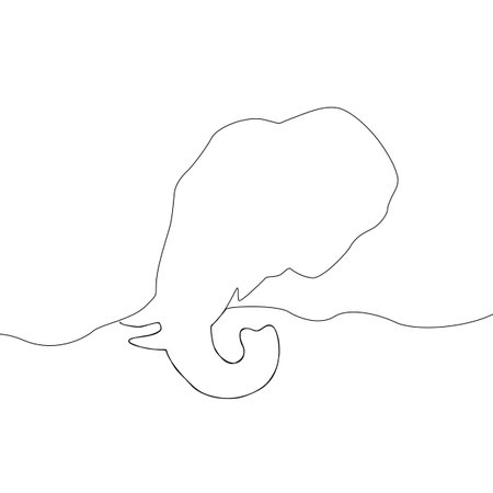 Elephant head contour. Large animal profile. One continuous line. Vector savannah mammal. EPS 10.のイラスト素材