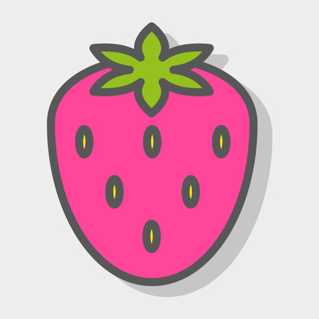Strawberry fruit icon. Pink berry dessert Vector. Sweet healthy food symbol. Green leaves illustration. EPS 10.のイラスト素材