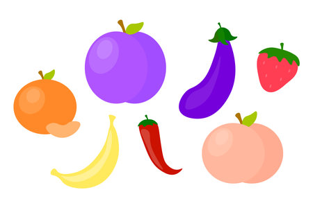 Set fruits vegetables. Healthy food collection. Organic Vector assortment. Natural garden produce. EPS 10.のイラスト素材