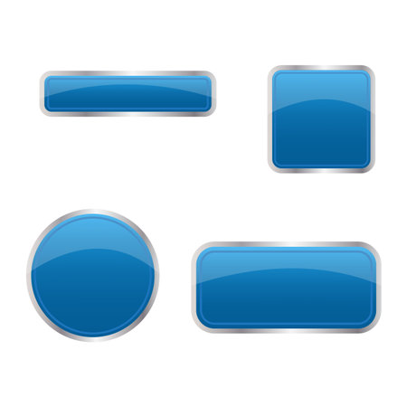 Blue button shapes. Shiny glass symbol. Interface application Vector elements. Web click icons. EPS 10.のイラスト素材