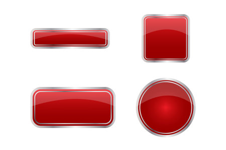 Red button shapes. Shiny glass symbol. Interface application Vector elements. Web click icons. EPS 10.のイラスト素材