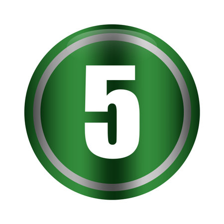 Green metallic badge. Number five digit. Gradient Vector symbol. Round button illustration. EPS 10.のイラスト素材