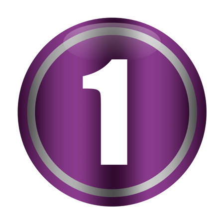 Purple metallic badge. Number one digit. Gradient Vector symbol. Round button illustration. EPS 10.のイラスト素材