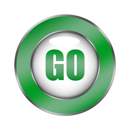 Go button icon. Green metallic surface. Forward action symbol. Vector start element. EPS 10.のイラスト素材