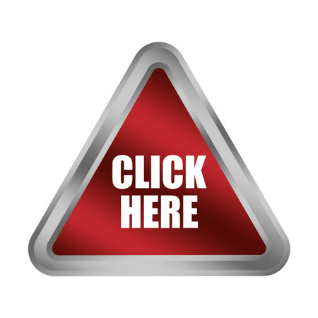 Red click here button. Metallic triangle shape. Selection point Vector. Directional sign emblem. EPS 10.のイラスト素材