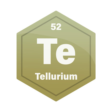 Tellurium chemical element tile. Atomic number 52. Te chemical sign. Olive green Vector hexagon. EPS 10.のイラスト素材