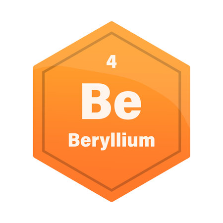 Beryllium chemical element tile. Atomic number four. Be sign Vector icon. Orange yellow gradient hexagon. EPS 10.のイラスト素材