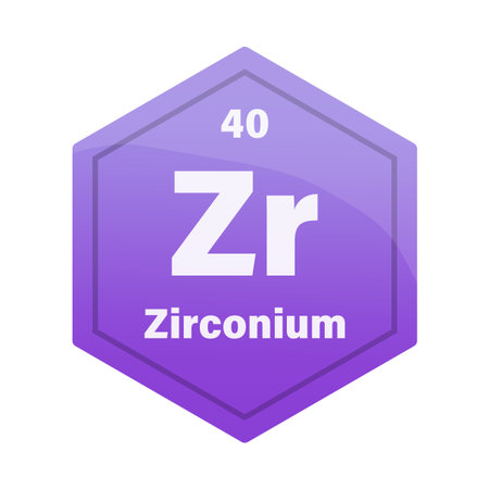 Zirconium chemical tile. Atomic number 40. Zr chemical sign. Dark purple Vector hexagon. EPS 10.のイラスト素材
