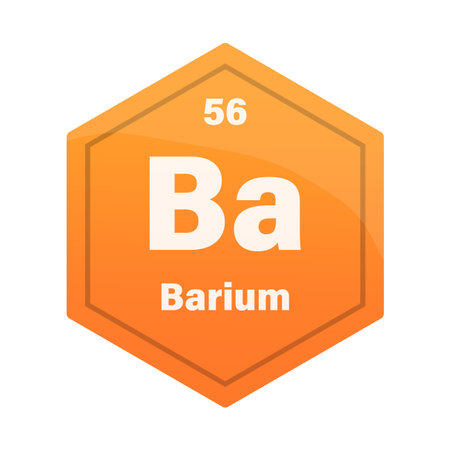 Barium chemical element tile. Atomic number fifty six. Ba sign Vector icon. Bright orange gradient hexagon. EPS 10.のイラスト素材