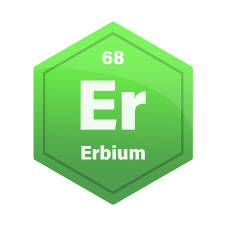 Erbium chemical element tile. Atomic number sixty eight. Er sign Vector icon. Emerald green gradient hexagon. EPS 10.のイラスト素材
