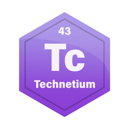 Technetium chemical element tile. Atomic number forty three. Tc sign Vector icon. Magenta purple gradient hexagon. EPS 10.のイラスト素材