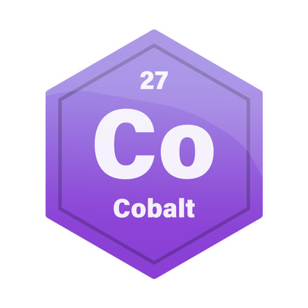 Cobalt chemical element tile. Atomic number 27. Co chemical sign. Deep purple Vector hexagon. EPS 10.のイラスト素材