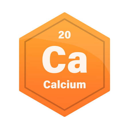 Calcium chemical element tile. Atomic number 20. Ca chemical sign. Bright orange Vector hexagon. EPS 10.のイラスト素材