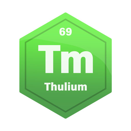 Thulium chemical element tile. Atomic number 69. Tm chemical sign. Bright green Vector hexagon. EPS 10.のイラスト素材