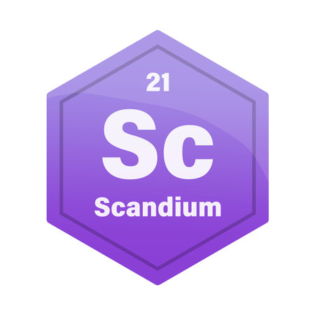 Scandium chemical element tile. Atomic number 21. Sc chemical sign. Violet purple Vector hexagon. EPS 10.のイラスト素材