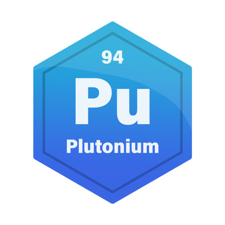Plutonium chemical element tile. Atomic number 94. Pu chemical sign. Blue purple Vector hexagon. EPS 10.のイラスト素材