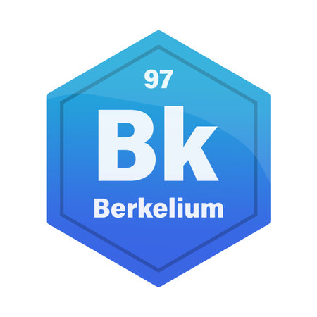 Berkelium chemical element tile. Atomic number ninety seven. Bk sign Vector icon. Deep blue gradient hexagon. EPS 10.のイラスト素材