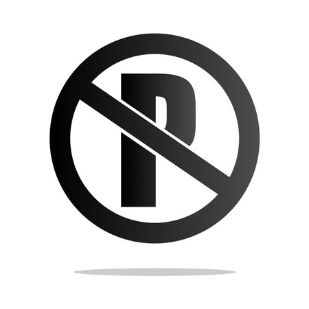 No parking sign. Prohibition road symbol. Traffic regulation Vector icon. Black white graphic.のイラスト素材