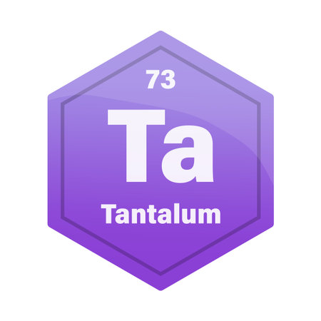 Tantalum chemical element tile. Atomic number 73. Ta chemical sign. Dark purple Vector hexagon.のイラスト素材