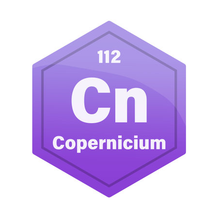Copernicium chemical tile. Atomic number 112. Cn chemical sign. Bright purple Vector element.のイラスト素材