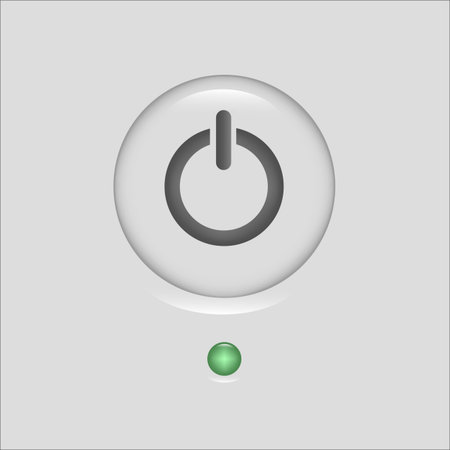 Power button icon. Green status indicator. Circular control Vector symbol. Neumorphism switch...