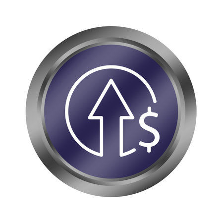 Financial growth icon. Currency increase symbol. Dollar arrow Vector. Blue button detail.