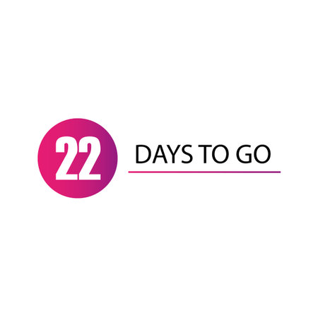 Stopwatch twenty two 22. Countdown Vector timer. Twenty two 22 days. Advertising announcement text....