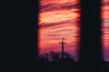 Beautiful pink sky with violet sunset and cloudy texture