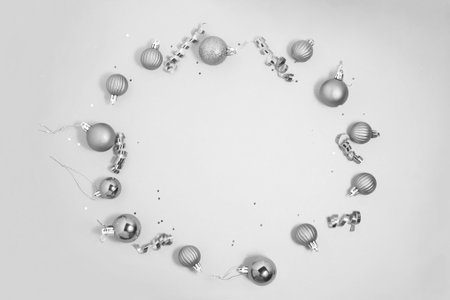 Gray Christmas ornaments ultimate color trend decorations background for an ad