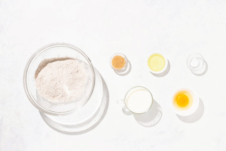 Pancakes recipe step-by-step ingredients whole grain flour egg oil sugar milk